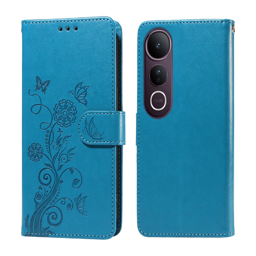 For vivo V50 Lite 4G / 5G Embossed Butterfly Flowers Leather Phone Case(Blue)