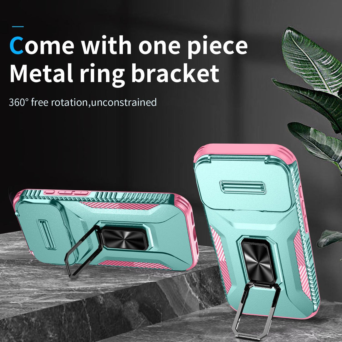 Compatible with iPhone 18 Pro Max Sliding Camshield Holder Phone Case - Pink + Grey Green