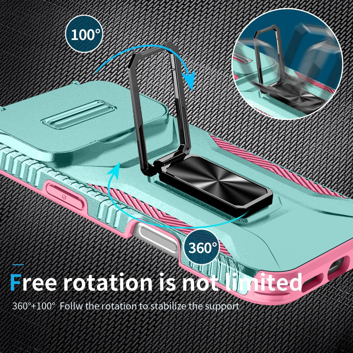 Compatible with iPhone 18 Pro Max Sliding Camshield Holder Phone Case - Pink + Grey Green