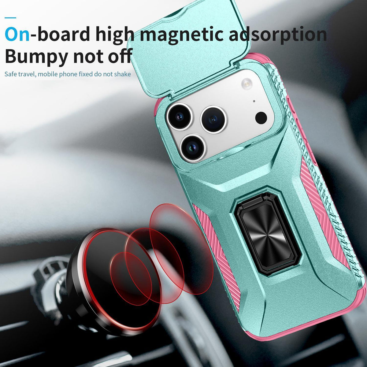 Compatible with iPhone 18 Pro Max Sliding Camshield Holder Phone Case - Pink + Grey Green