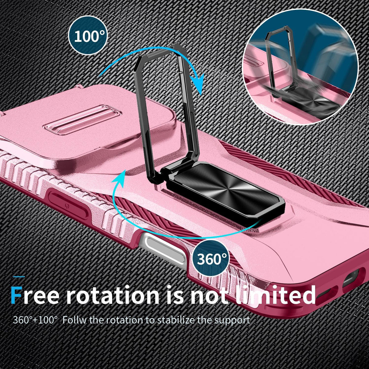 Compatible with iPhone 18 Pro Max Sliding Camshield Holder Phone Case - Pink + Rose Red