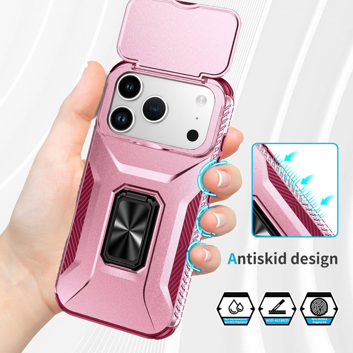Compatible with iPhone 18 Pro Max Sliding Camshield Holder Phone Case - Pink + Rose Red