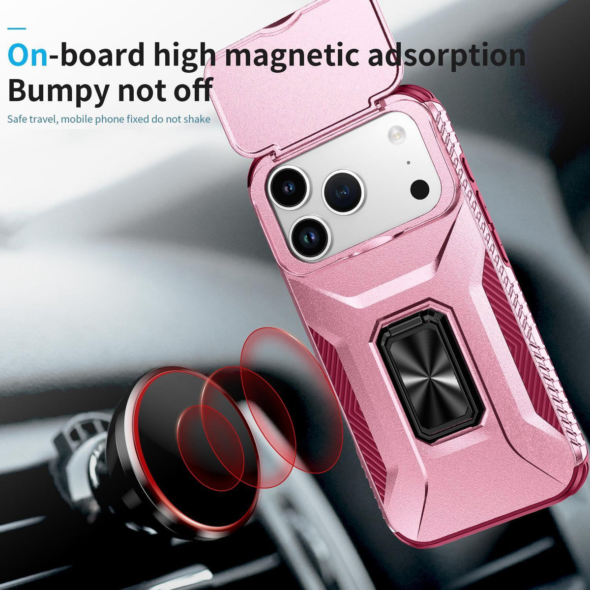 Compatible with iPhone 18 Pro Max Sliding Camshield Holder Phone Case - Pink + Rose Red