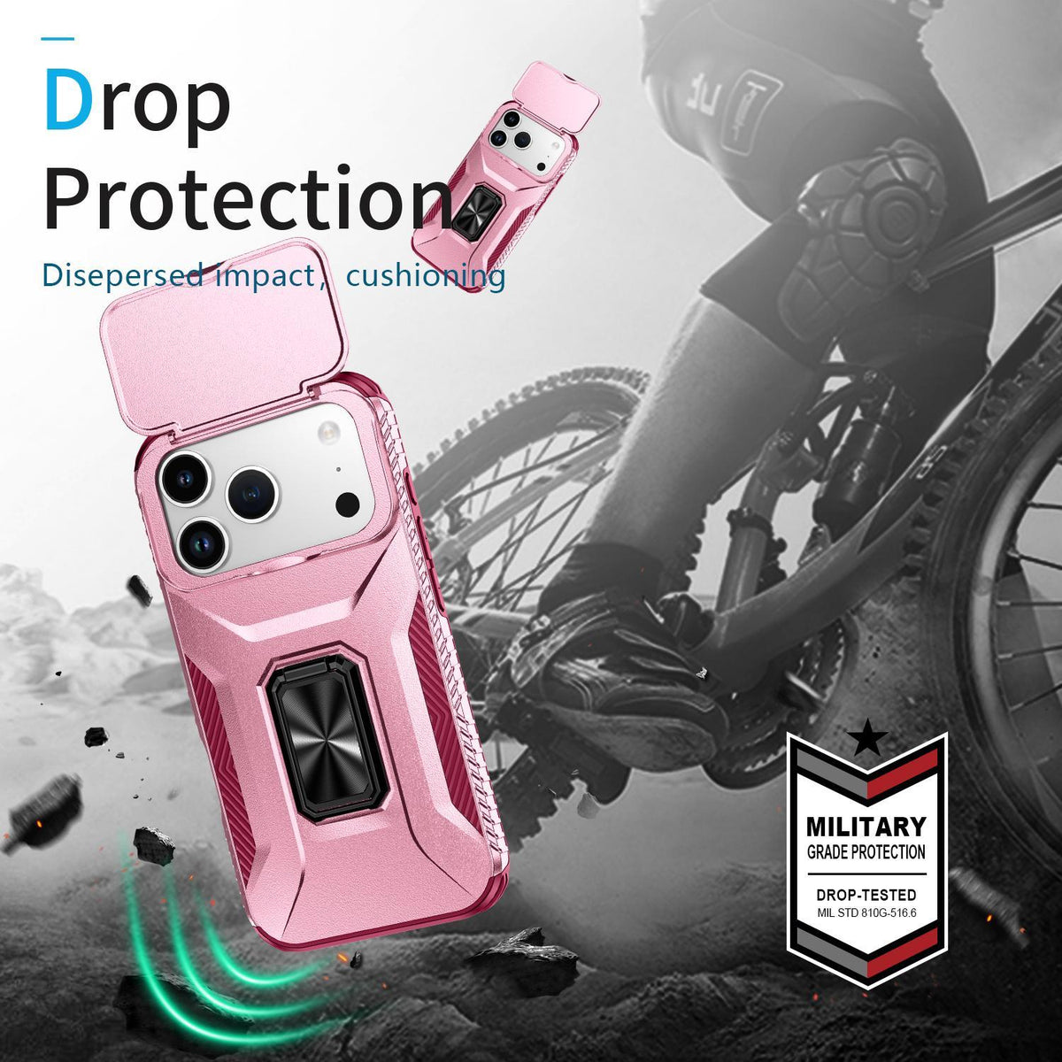 Compatible with iPhone 18 Pro Max Sliding Camshield Holder Phone Case - Pink + Rose Red