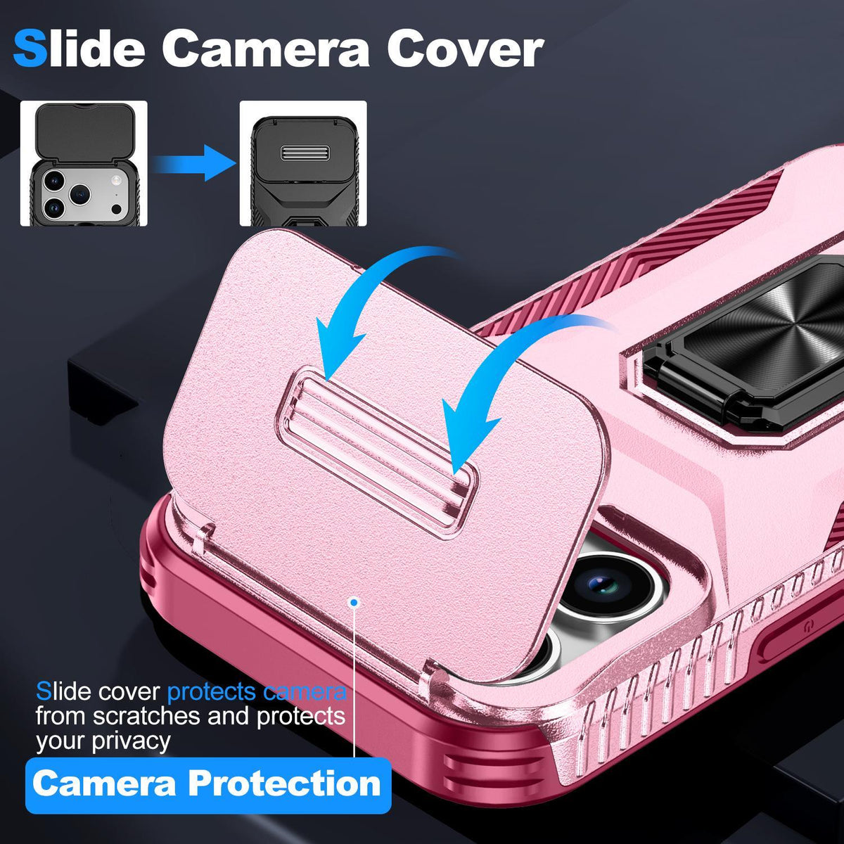 Compatible with iPhone 18 Pro Max Sliding Camshield Holder Phone Case - Pink + Rose Red