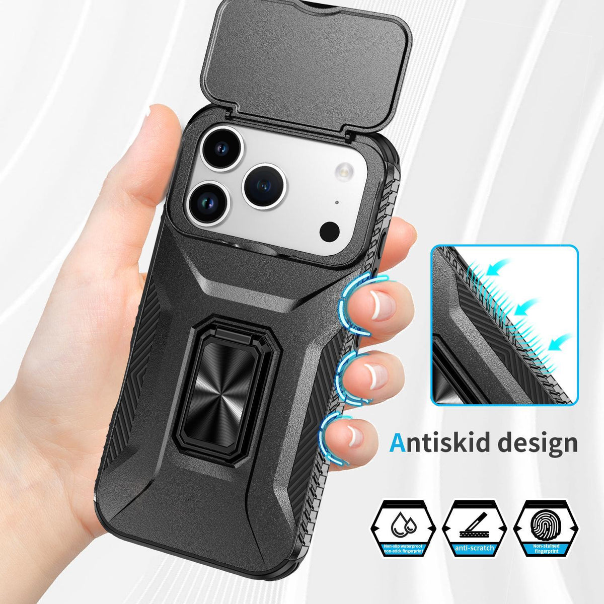 Compatible with iPhone 18 Pro Max Sliding Camshield Holder Phone Case - Black