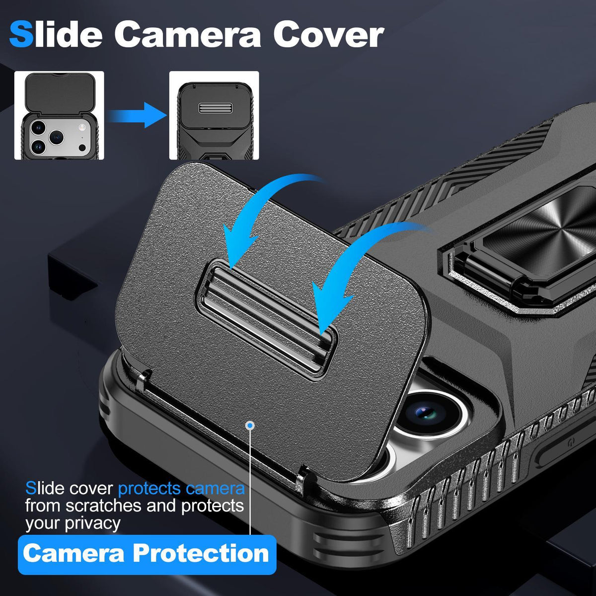 Compatible with iPhone 18 Pro Max Sliding Camshield Holder Phone Case - Black