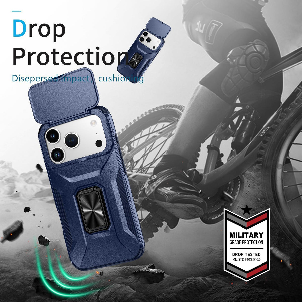 Compatible with iPhone 18 Pro Max Sliding Camshield Holder Phone Case - Blue