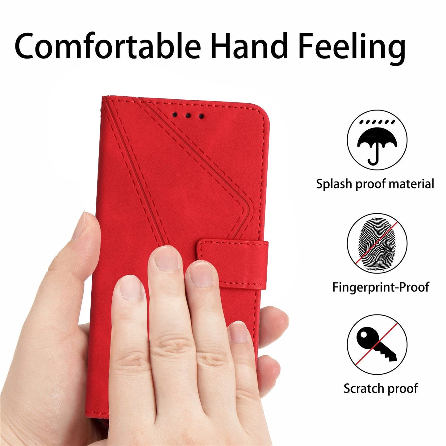 For Redmi 14C 4G Stitching Embossed Leather Phone Case(Red)