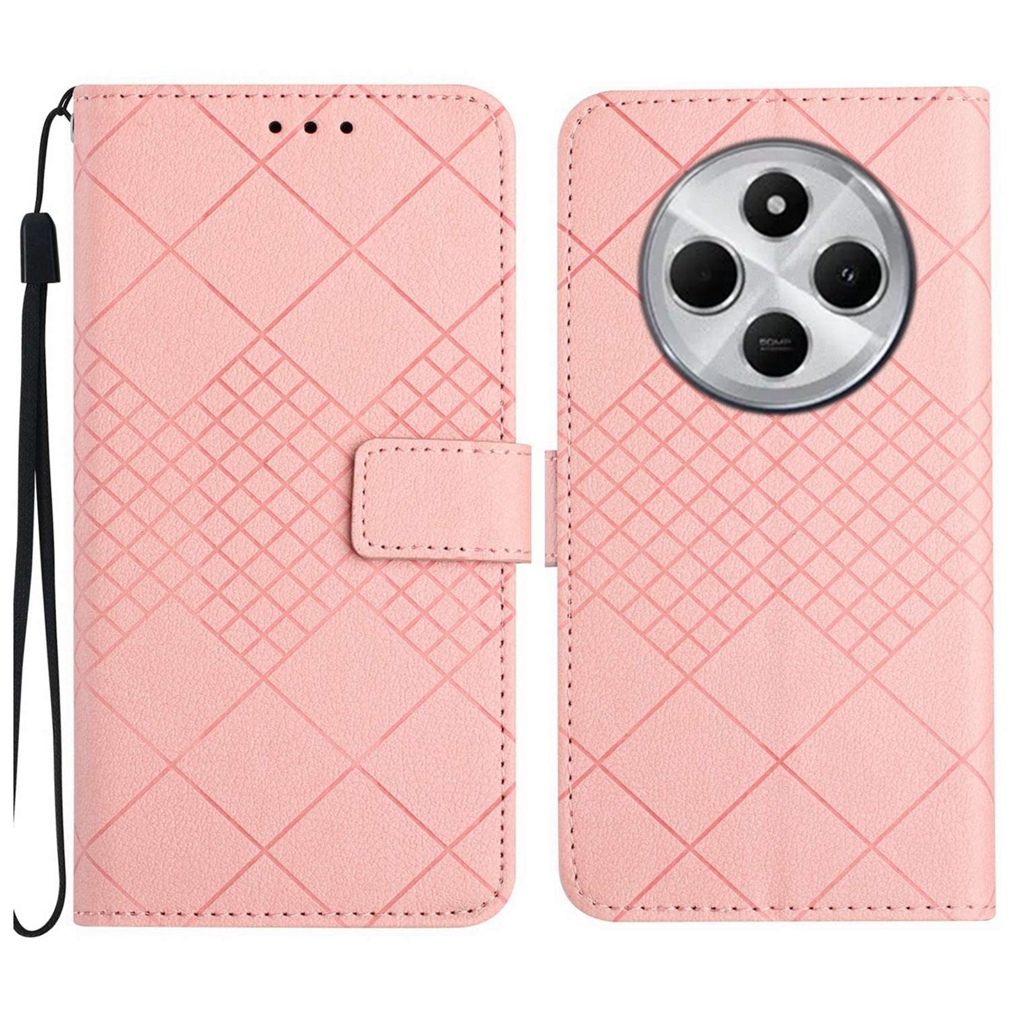 For Redmi 14C 4G Rhombic Grid Texture Leather Phone Case(Pink)