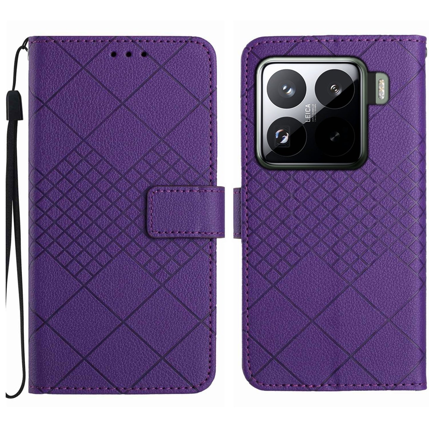 For Xiaomi 15 Pro Rhombic Grid Texture Leather Phone Case(Purple)