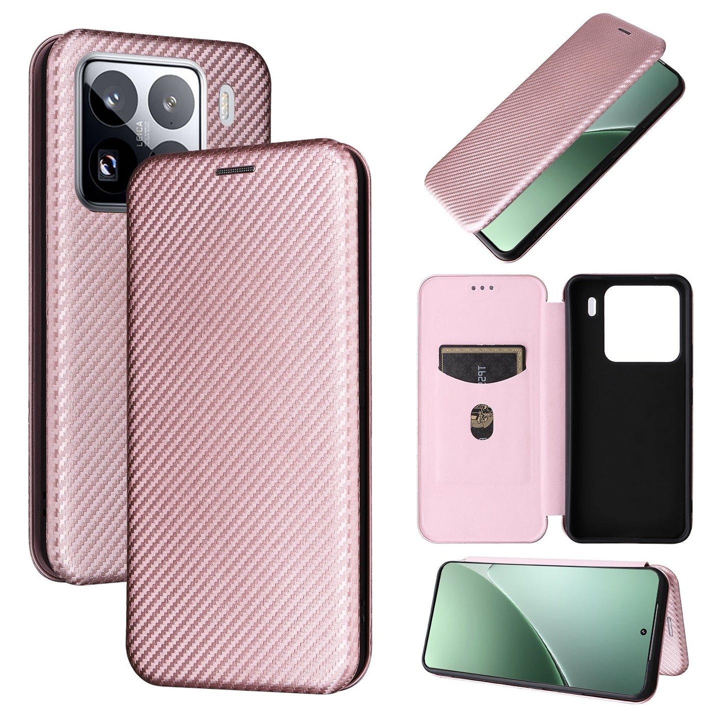For Xiaomi 15 Pro Carbon Fiber Texture Flip Leather Phone Case(Pink)
