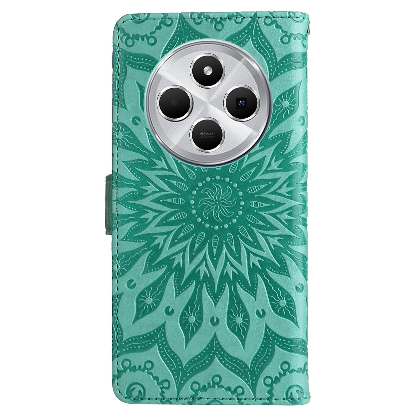 For Redmi 14C 4G Embossed Sunflower Pattern Flip Leather Phone Case(Green)