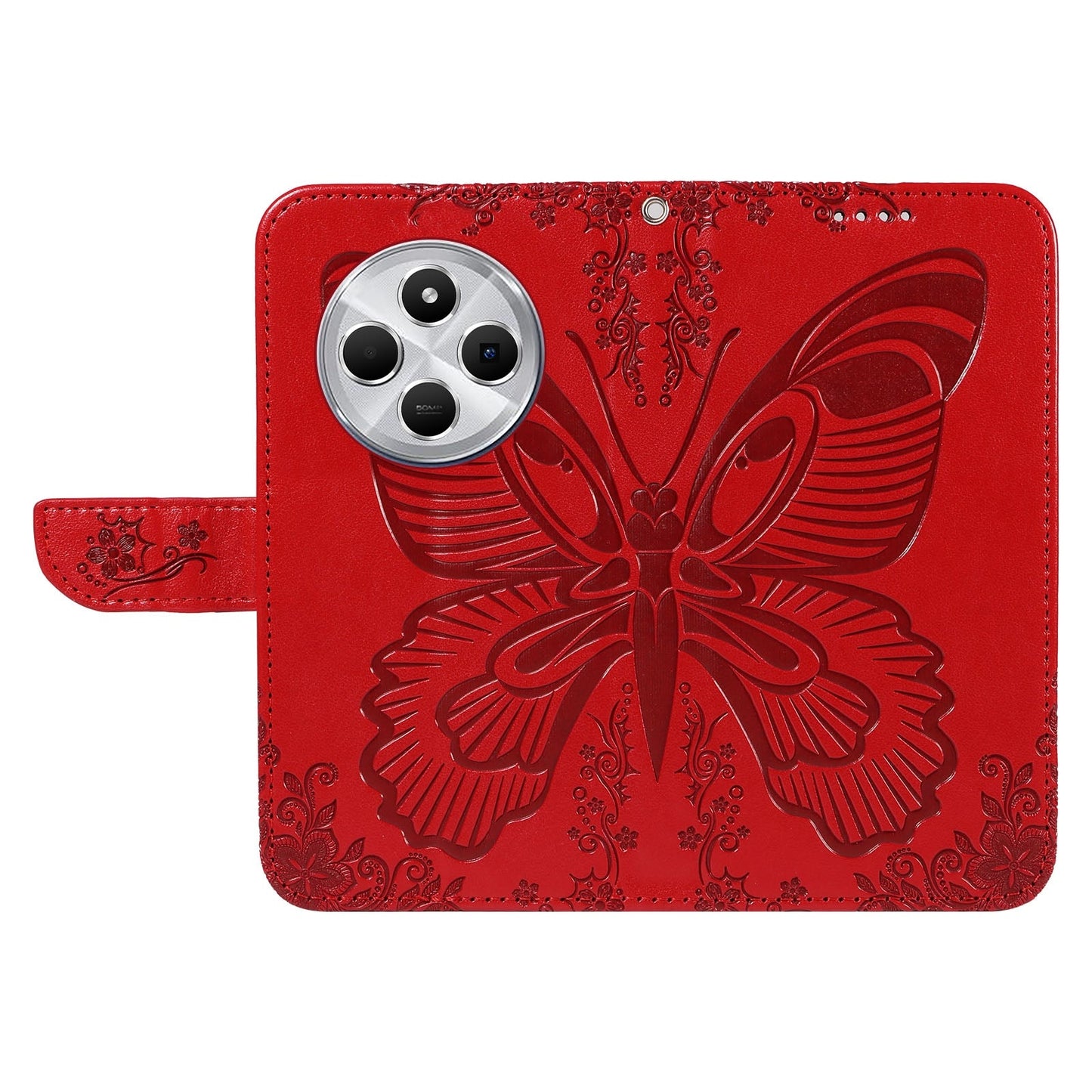 For Redmi 14C 4G Swallowtail Butterfly Embossed Leather Phone Case(Red)