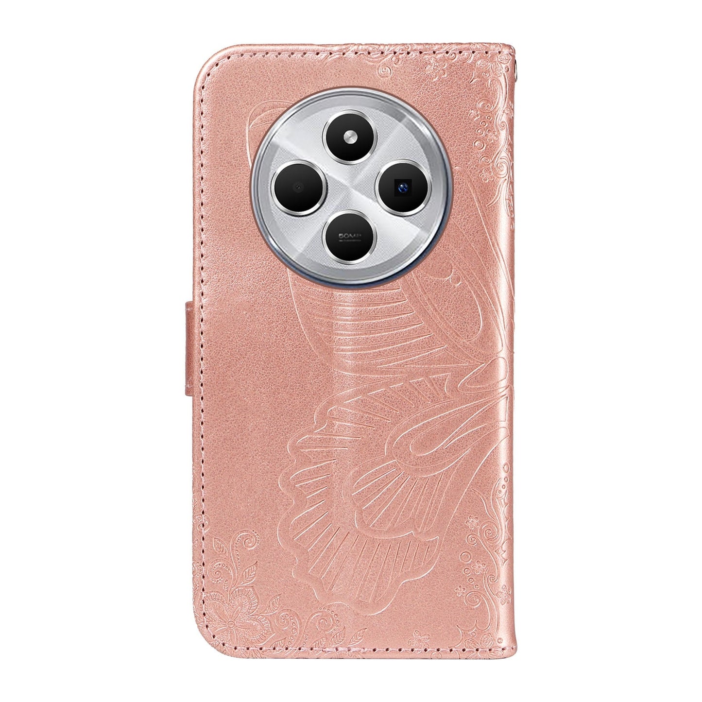 For Redmi 14C 4G Swallowtail Butterfly Embossed Leather Phone Case(Rose Gold)