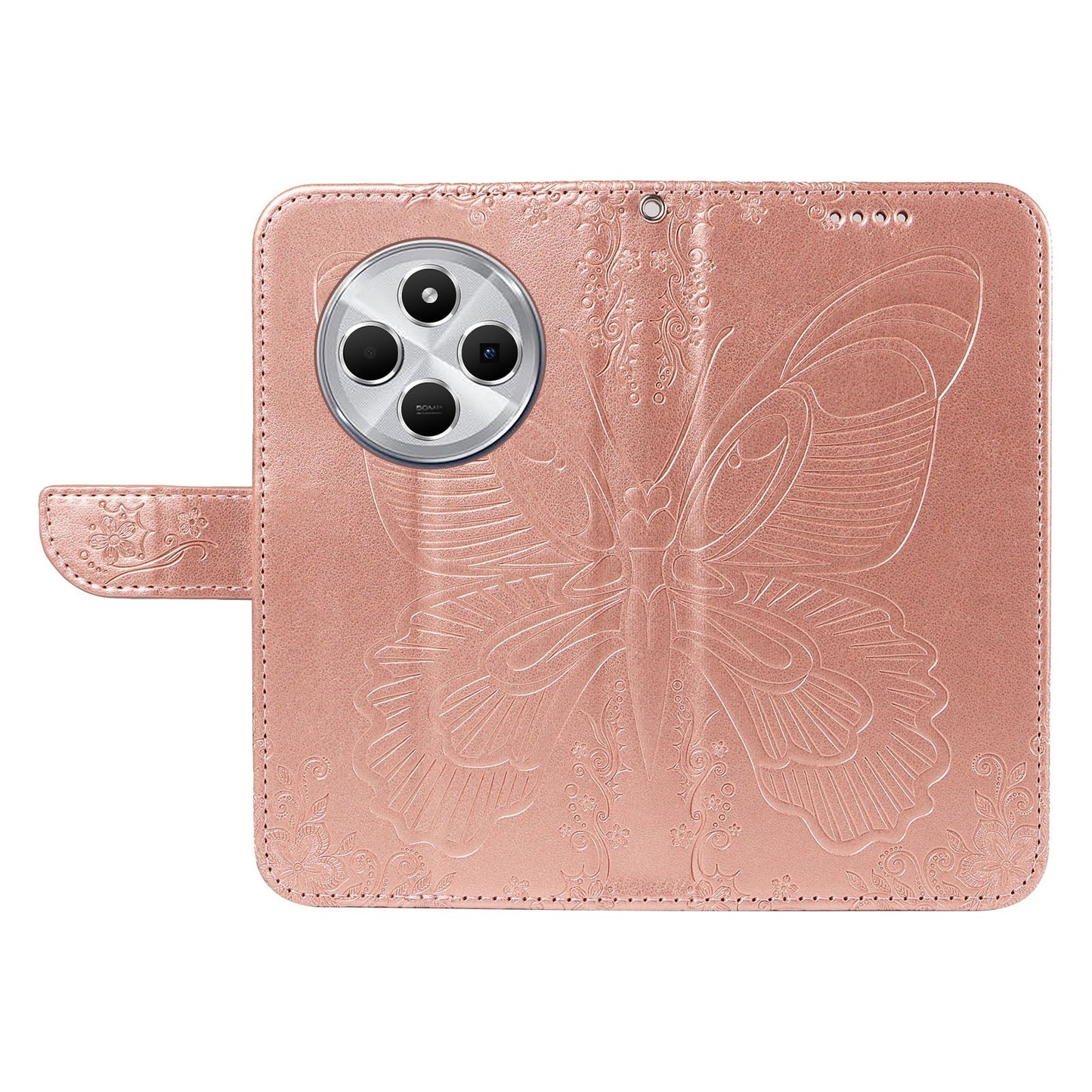 For Redmi 14C 4G Swallowtail Butterfly Embossed Leather Phone Case(Rose Gold)