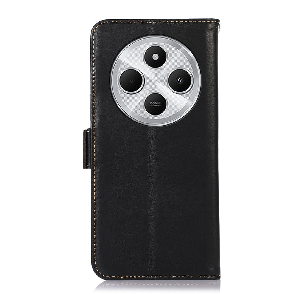 For Redmi 14C 4G Magnetic Crazy Horse Texture Genuine Leather RFID Phone Case(Black)