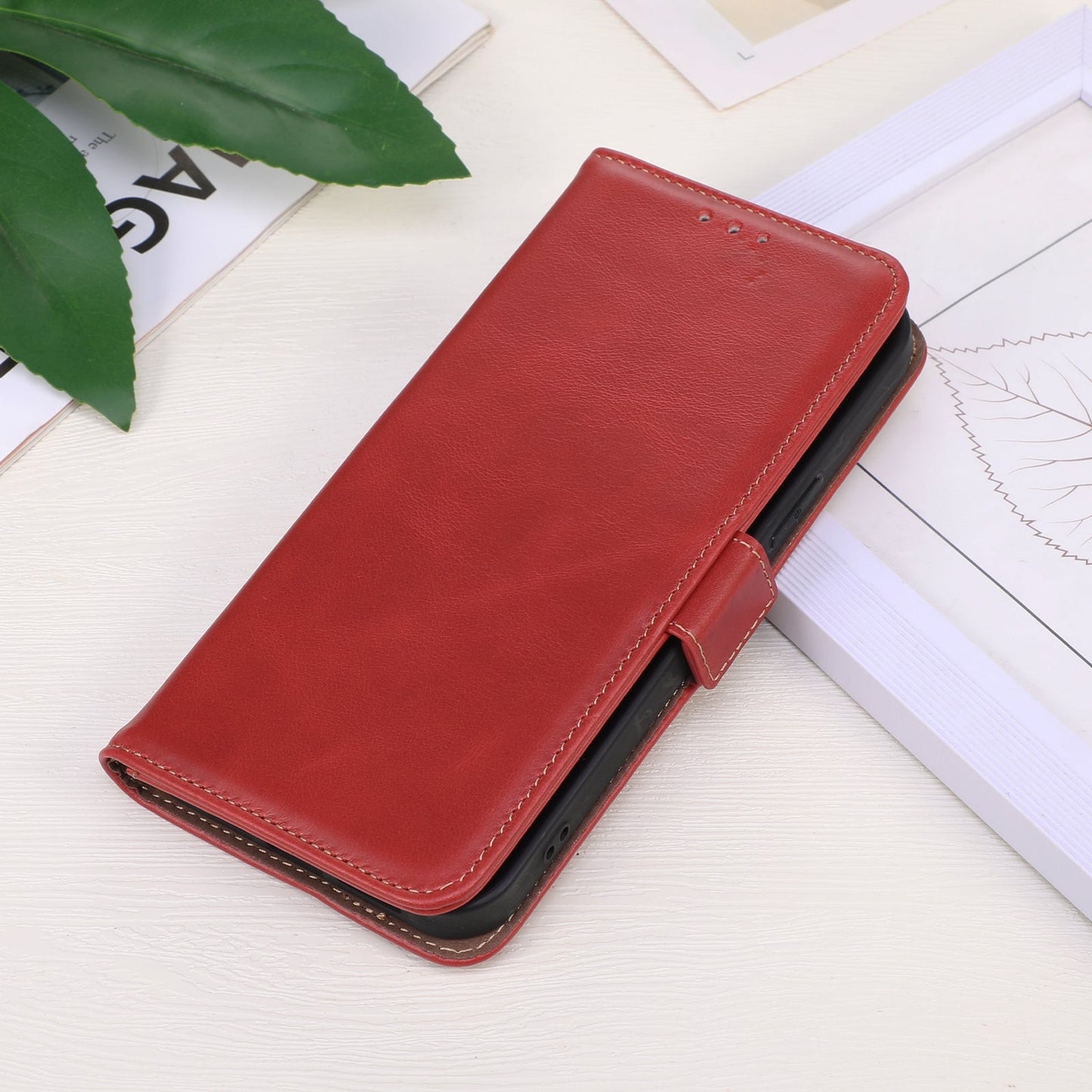 For Redmi 14C 4G Magnetic Crazy Horse Texture Genuine Leather RFID Phone Case(Red)