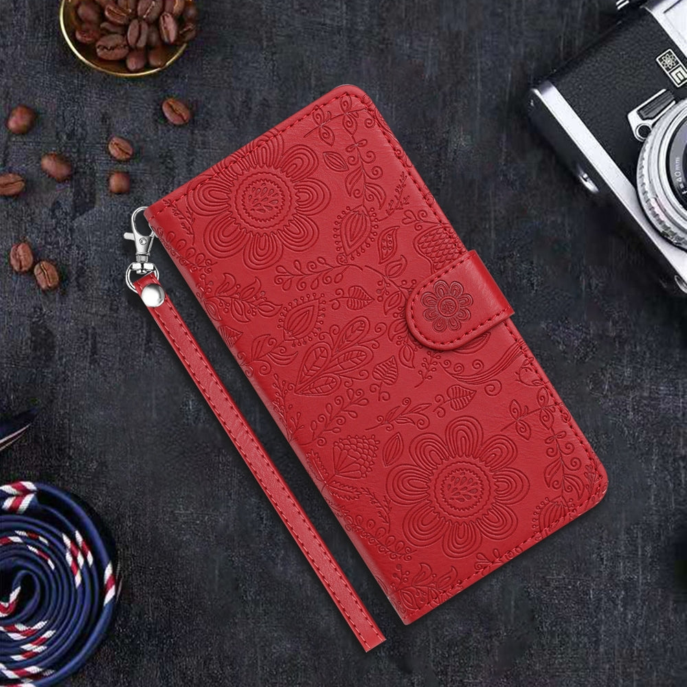 For iPhone 16e Floral Embossed Pattern Leather Phone Case(Red)