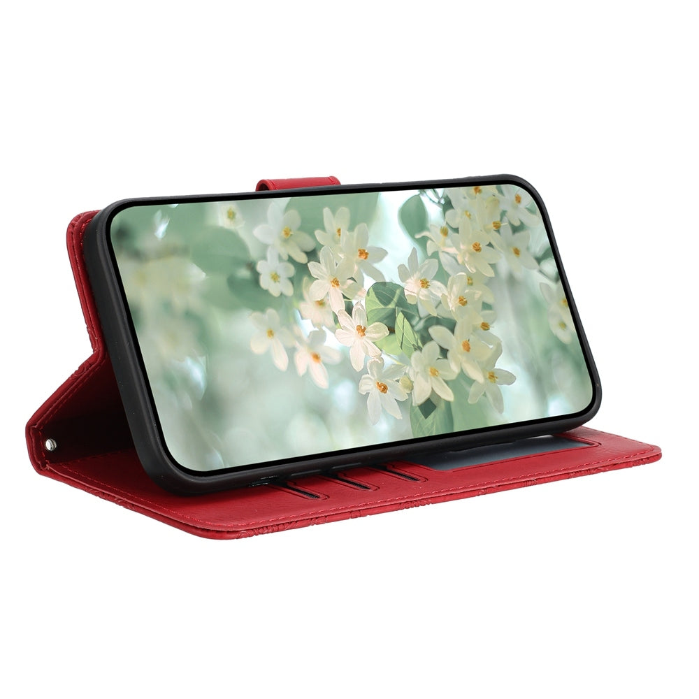 For iPhone 16e Floral Embossed Pattern Leather Phone Case(Red)