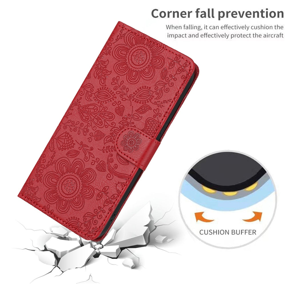For iPhone 16e Floral Embossed Pattern Leather Phone Case(Red)