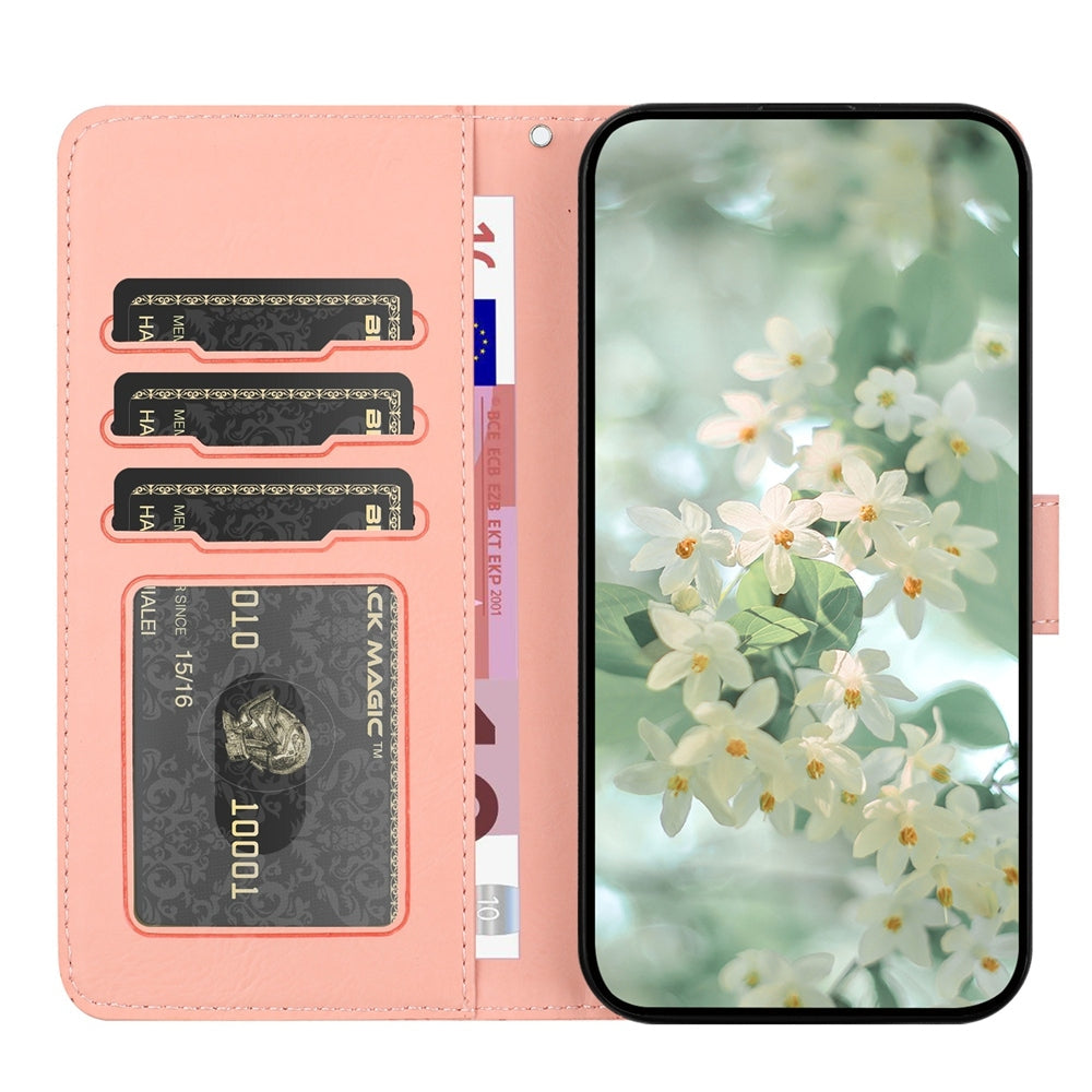 For iPhone 16e Floral Embossed Pattern Leather Phone Case(Pink)