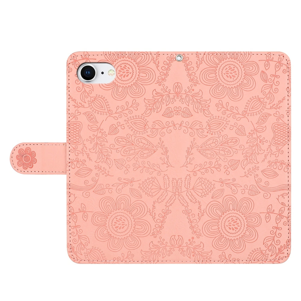 For iPhone 16e Floral Embossed Pattern Leather Phone Case(Pink)