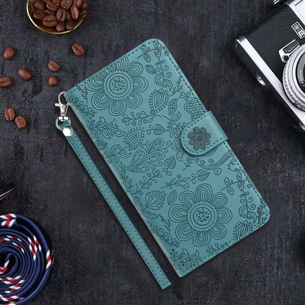 For iPhone 16e Floral Embossed Pattern Leather Phone Case(Dark Green)