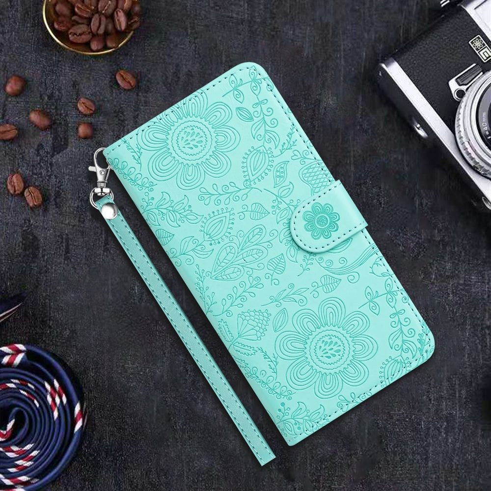 For iPhone 16e Floral Embossed Pattern Leather Phone Case(Light Green)