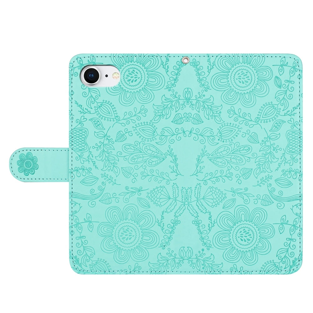 For iPhone 16e Floral Embossed Pattern Leather Phone Case(Light Green)