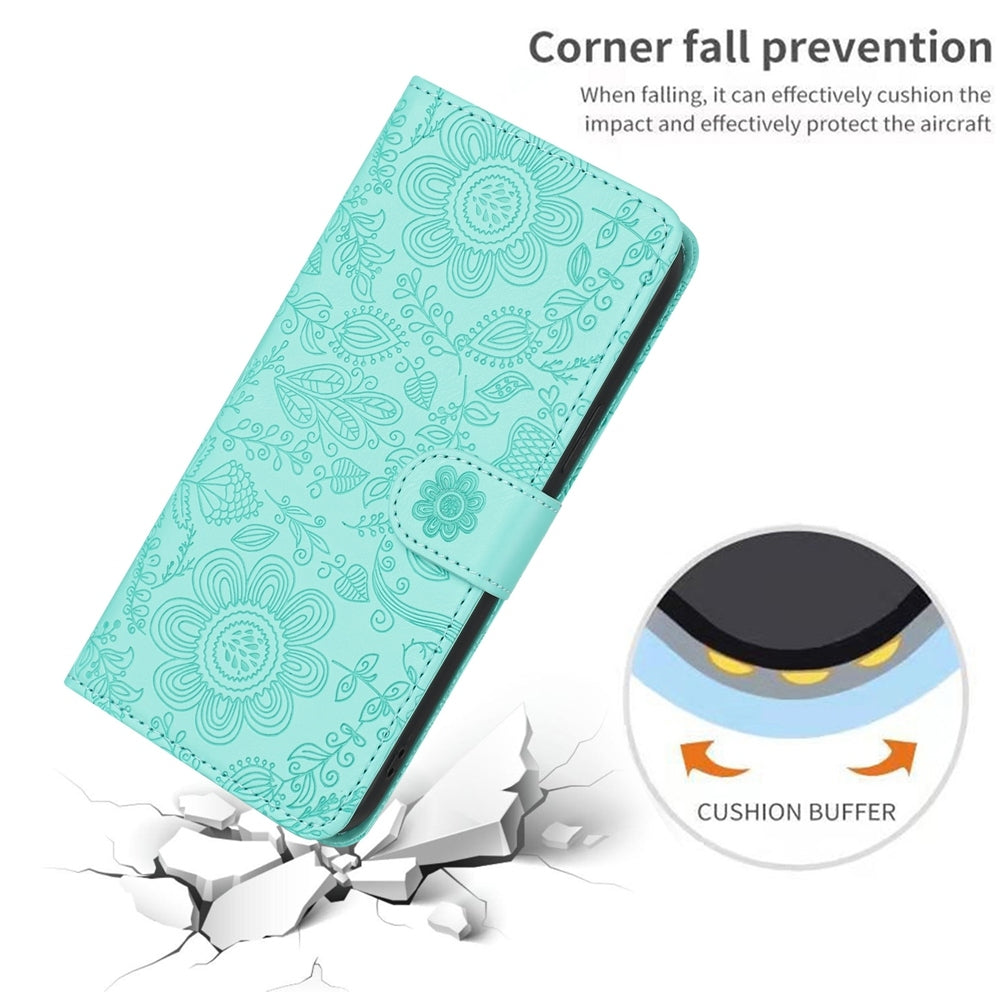 For iPhone 16e Floral Embossed Pattern Leather Phone Case(Light Green)