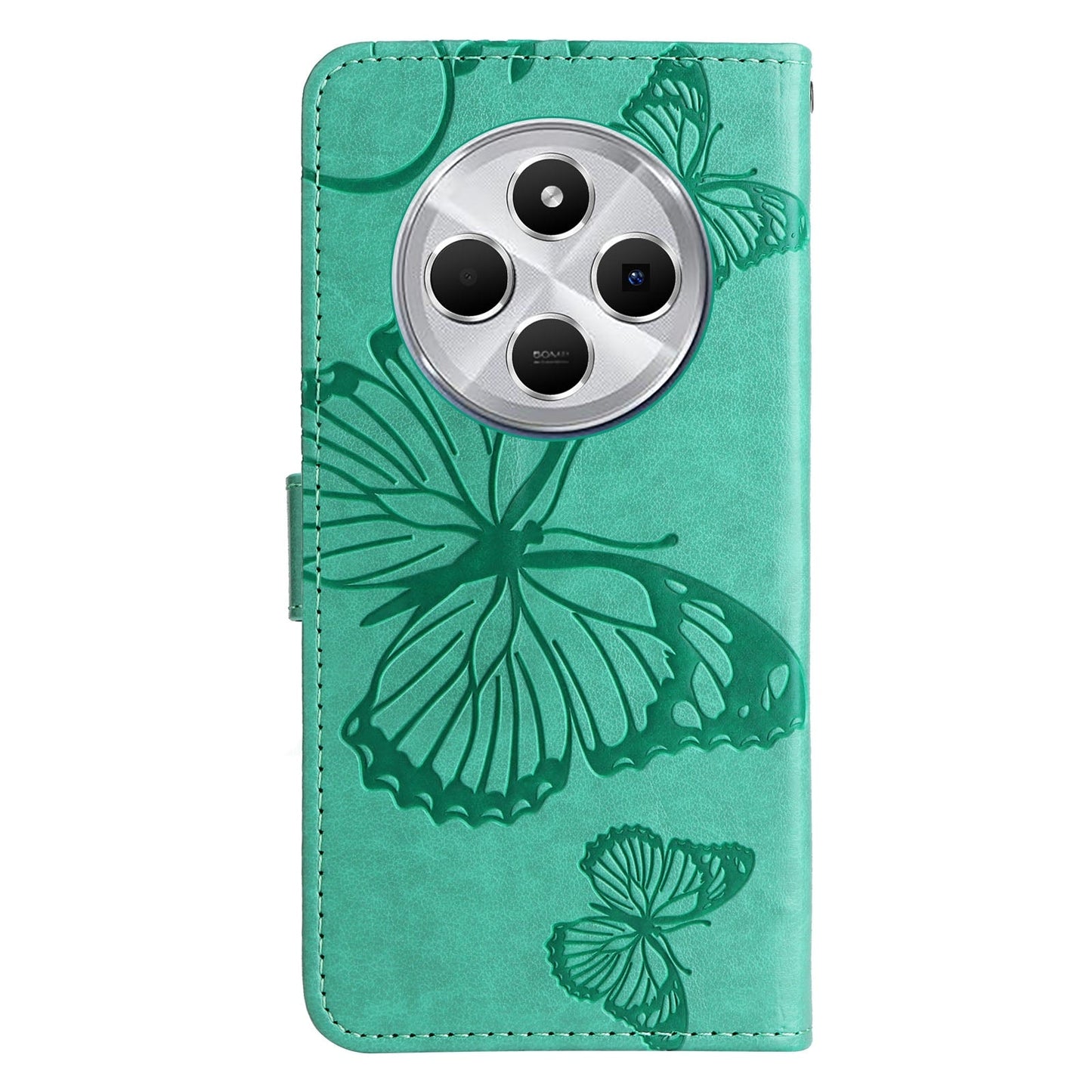 For Redmi 14C 4G Global 3D Butterfly Embossed Pattern Flip Leather Phone Case(Green)