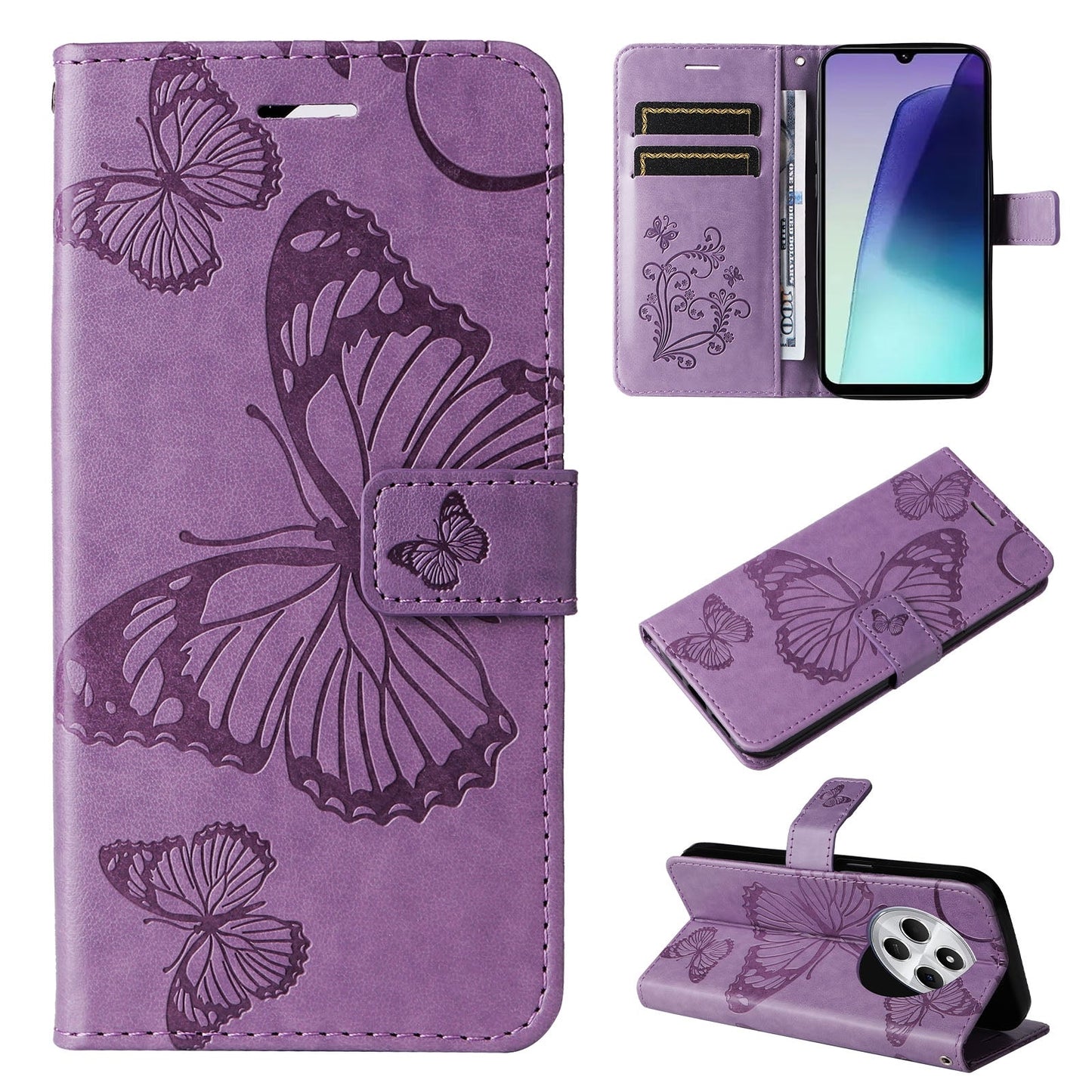 For Redmi 14C 4G Global 3D Butterfly Embossed Pattern Flip Leather Phone Case(Purple)