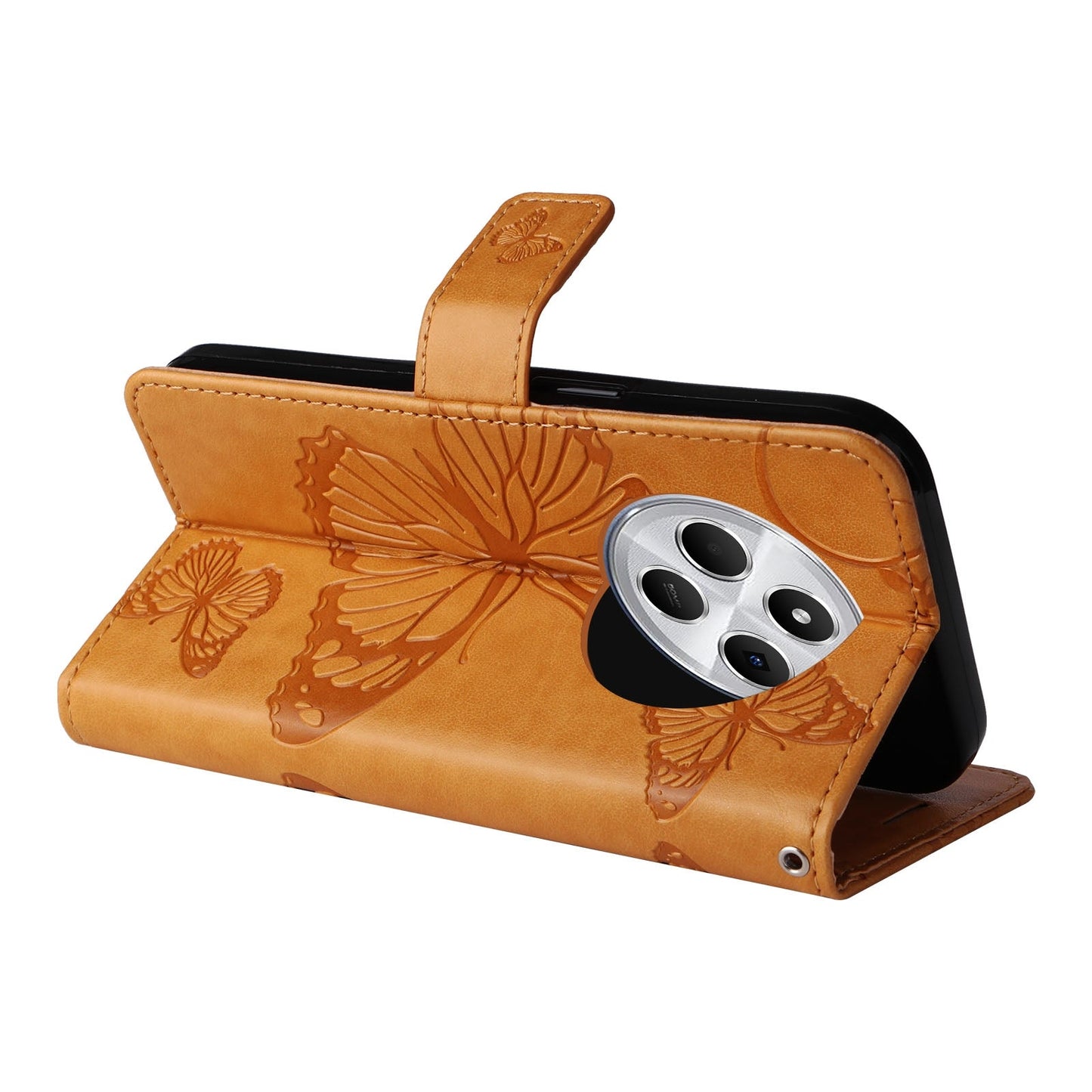 For Redmi 14C 4G Global 3D Butterfly Embossed Pattern Flip Leather Phone Case(Yellow)