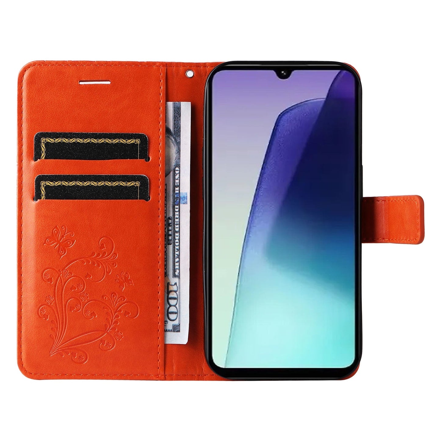For Redmi 14C 4G Global 3D Butterfly Embossed Pattern Flip Leather Phone Case(Orange)