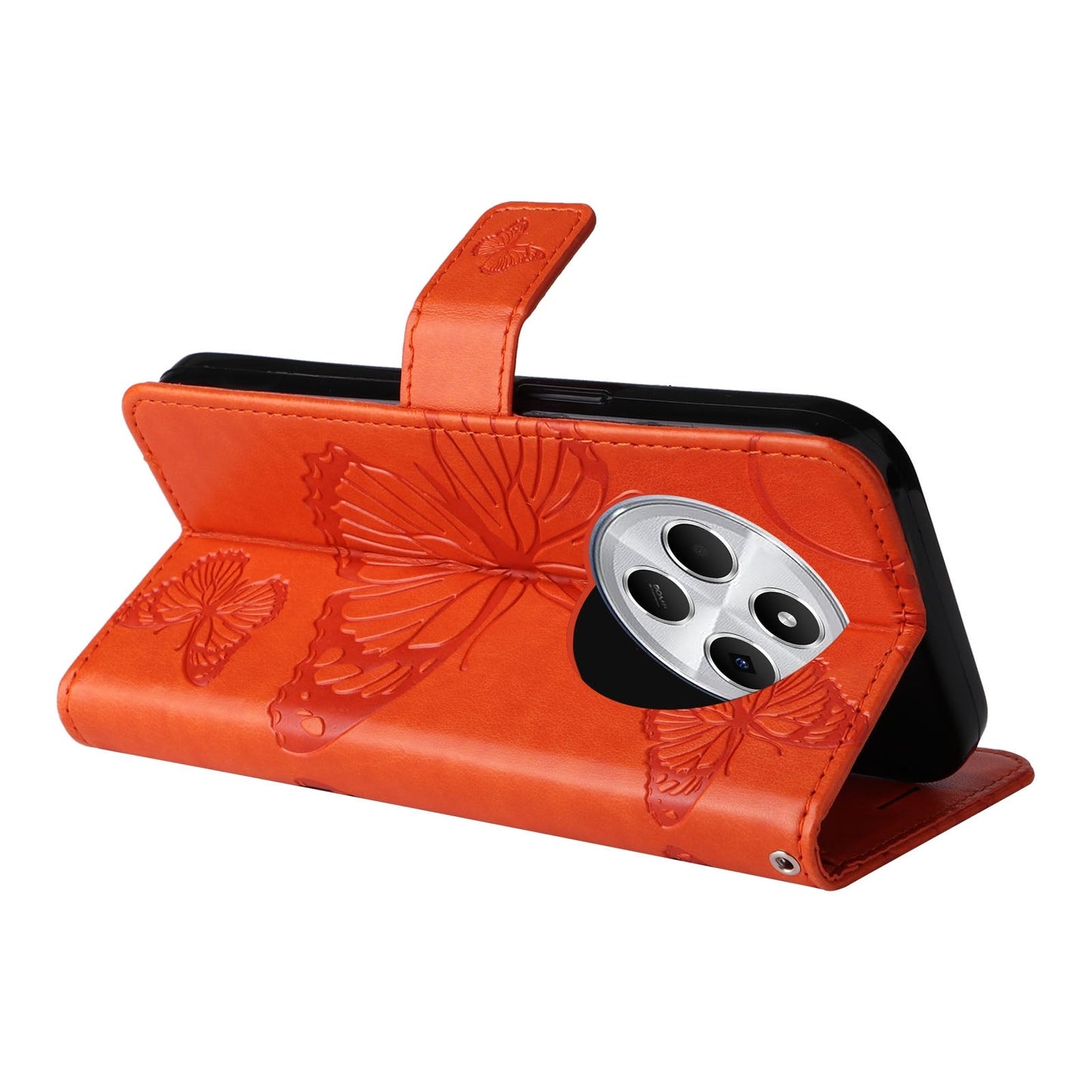 For Redmi 14C 4G Global 3D Butterfly Embossed Pattern Flip Leather Phone Case(Orange)