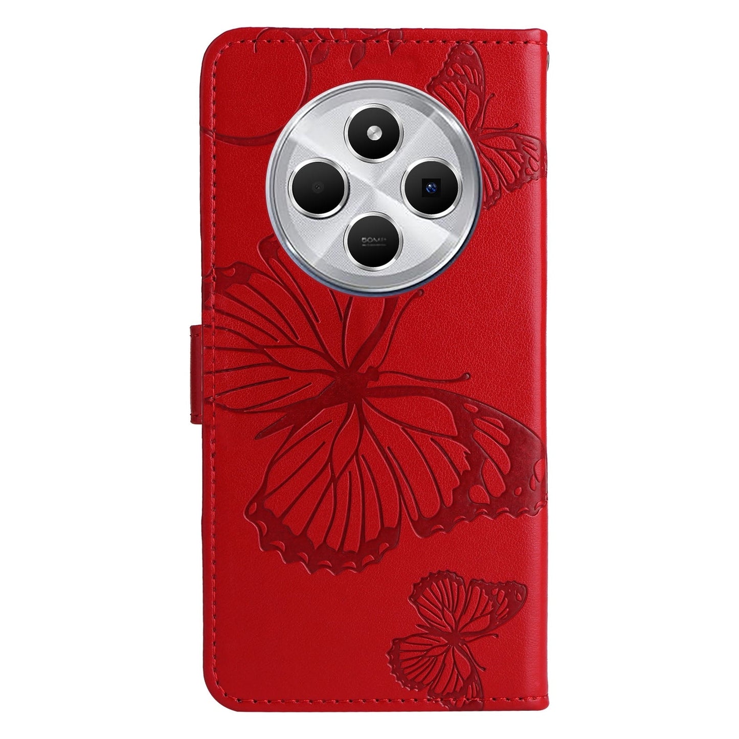For Redmi 14C 4G Global 3D Butterfly Embossed Pattern Flip Leather Phone Case(Red)