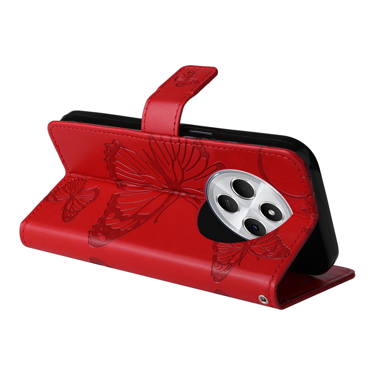 For Redmi 14C 4G Global 3D Butterfly Embossed Pattern Flip Leather Phone Case(Red)