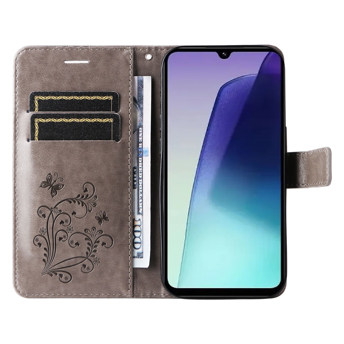 For Redmi 14C 4G Global 3D Butterfly Embossed Pattern Flip Leather Phone Case(Grey)