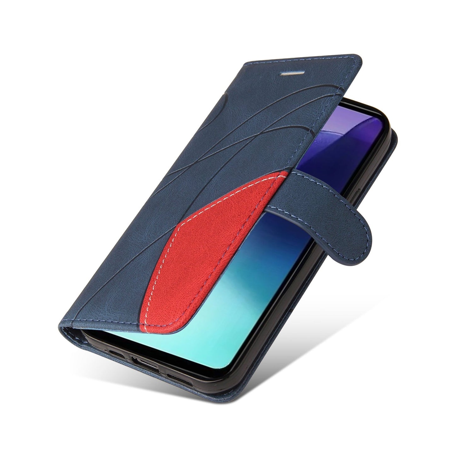 For Redmi 14C 4G Global Dual-color Splicing Flip Leather Phone Case(Blue)