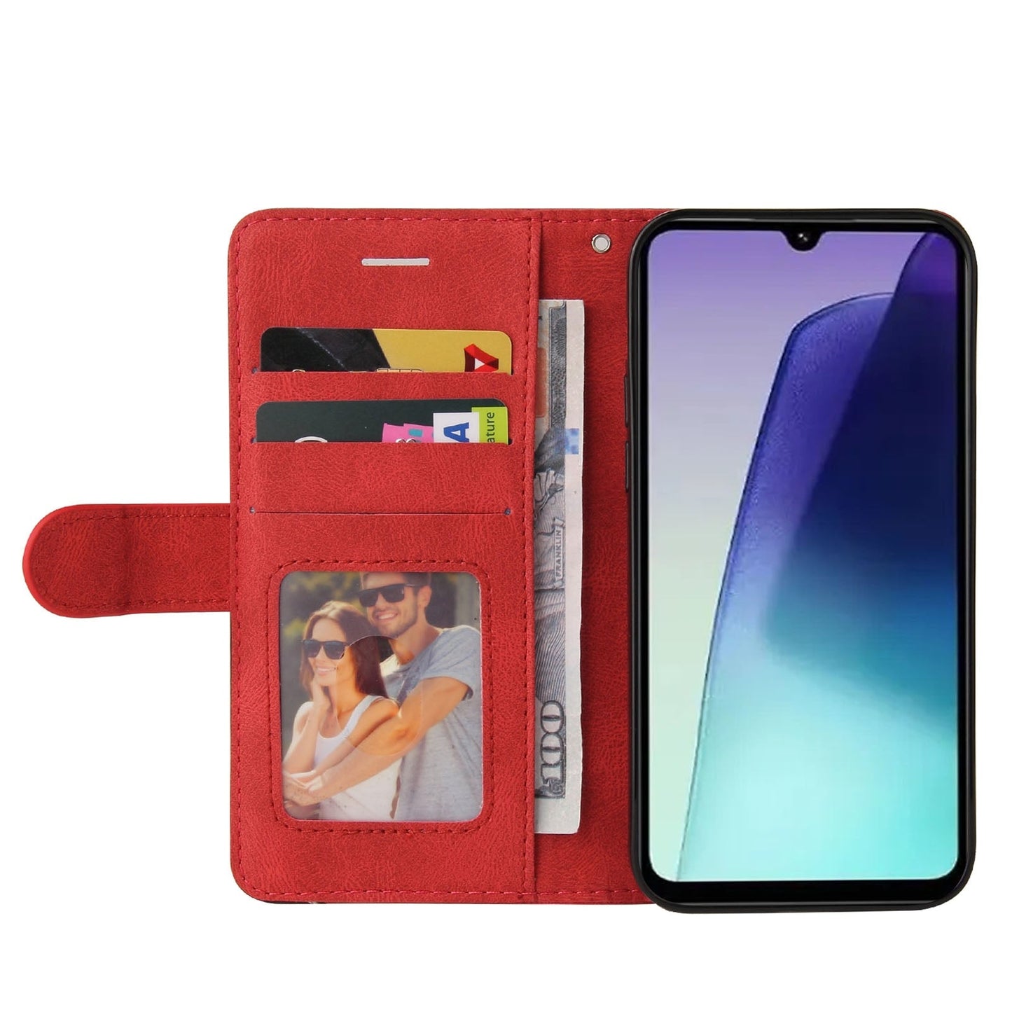 For Redmi 14C 4G Global Dual-color Splicing Flip Leather Phone Case(Red)