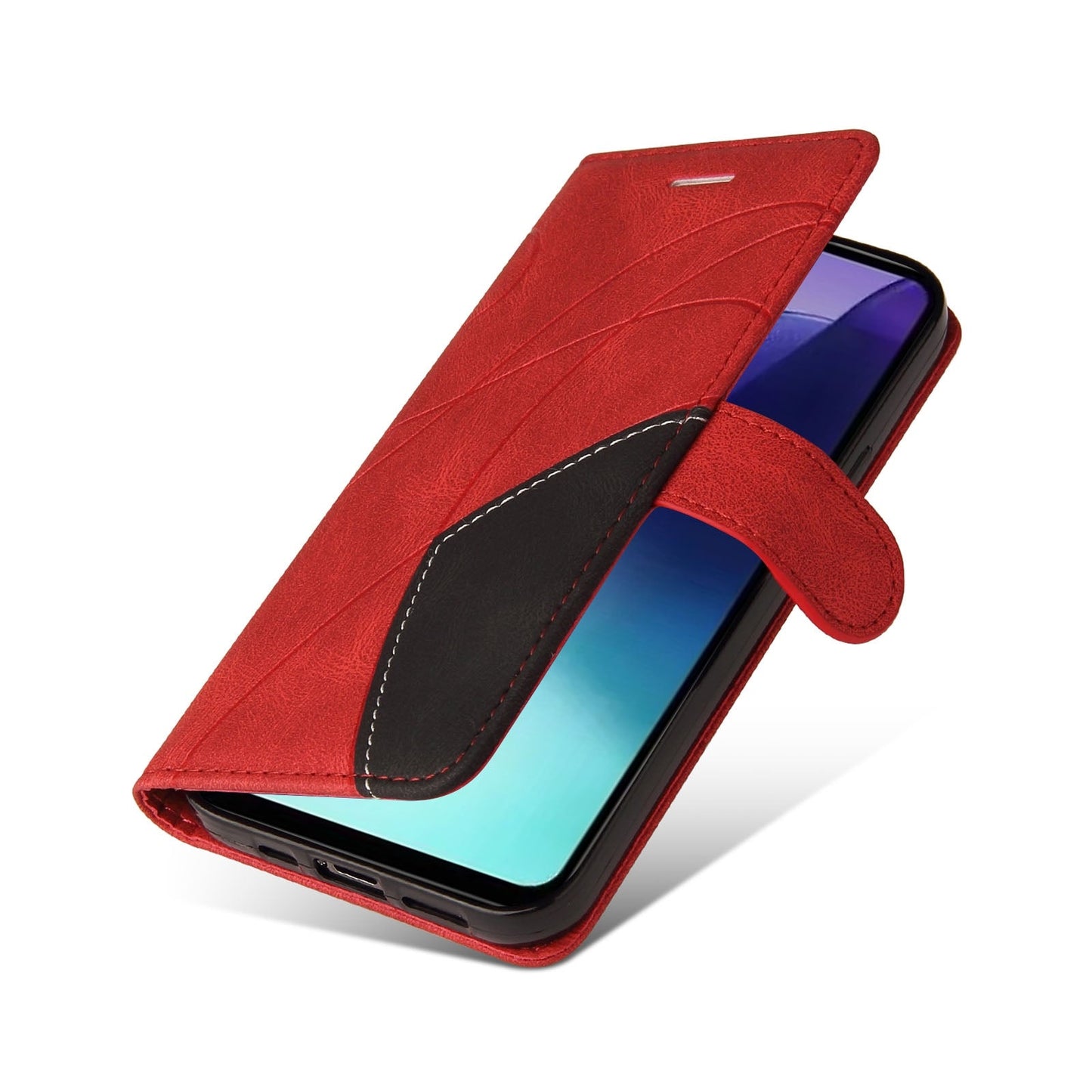 For Redmi 14C 4G Global Dual-color Splicing Flip Leather Phone Case(Red)