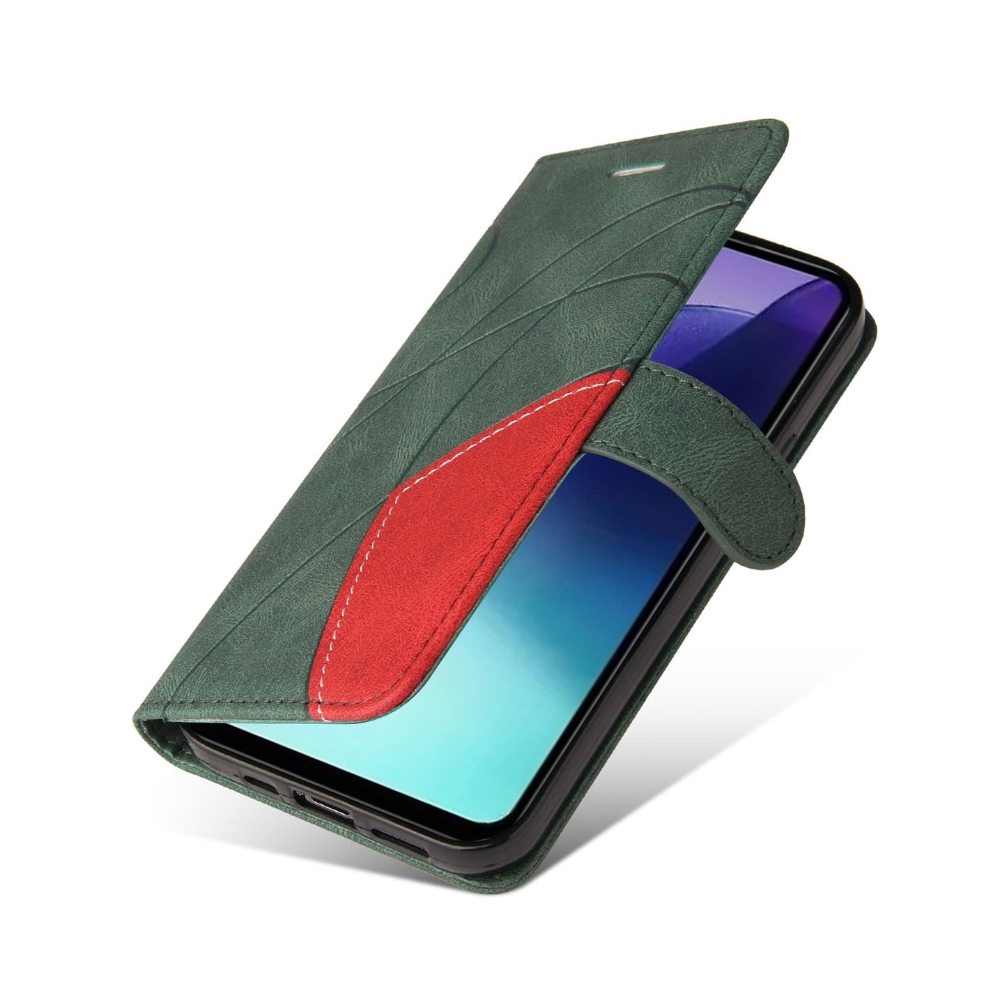 For Redmi 14C 4G Global Dual-color Splicing Flip Leather Phone Case(Green)