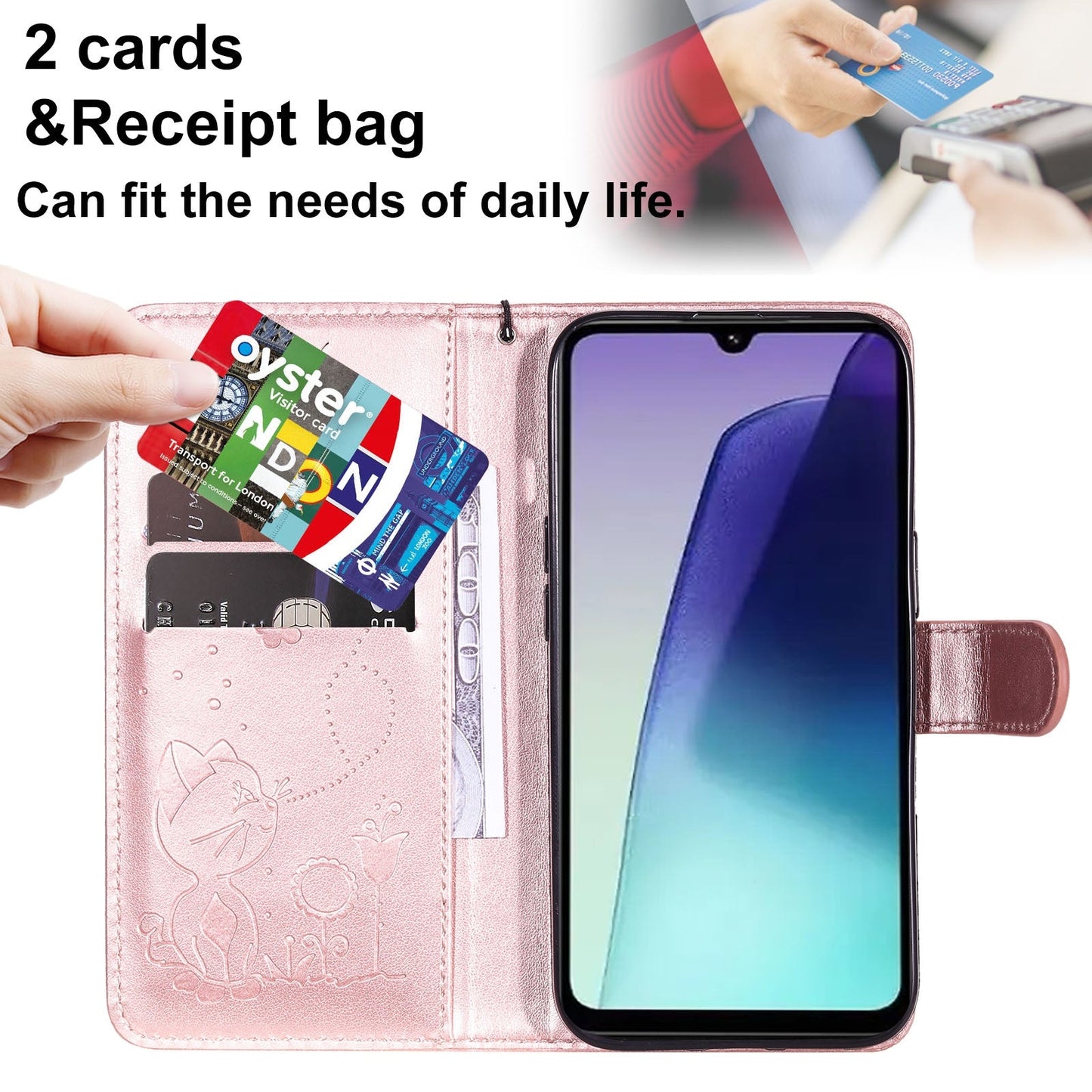 For Redmi 14C 4G Global Cat and Bee Embossed Flip Leather Phone Case(Rose Gold)