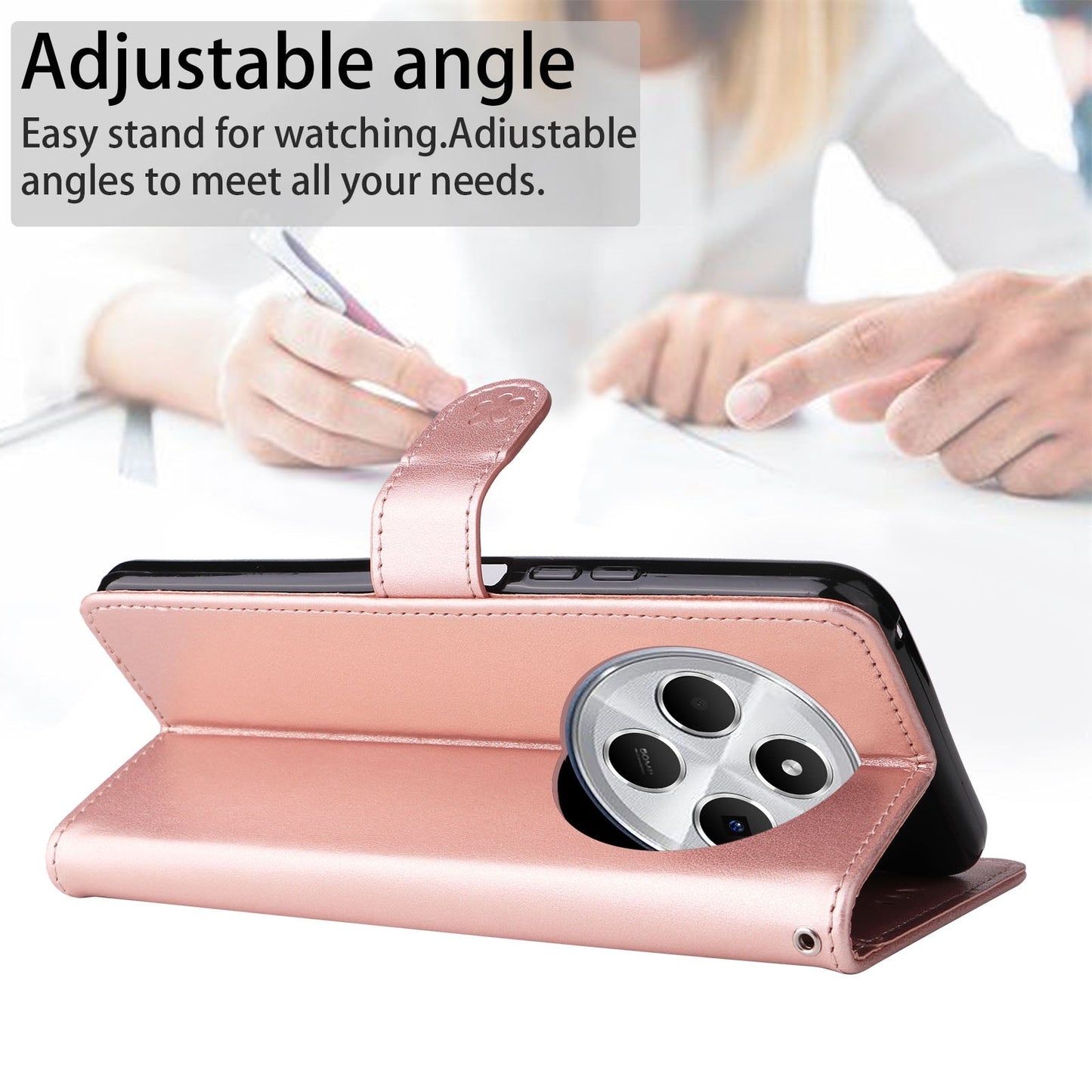 For Redmi 14C 4G Global Cat and Bee Embossed Flip Leather Phone Case(Rose Gold)