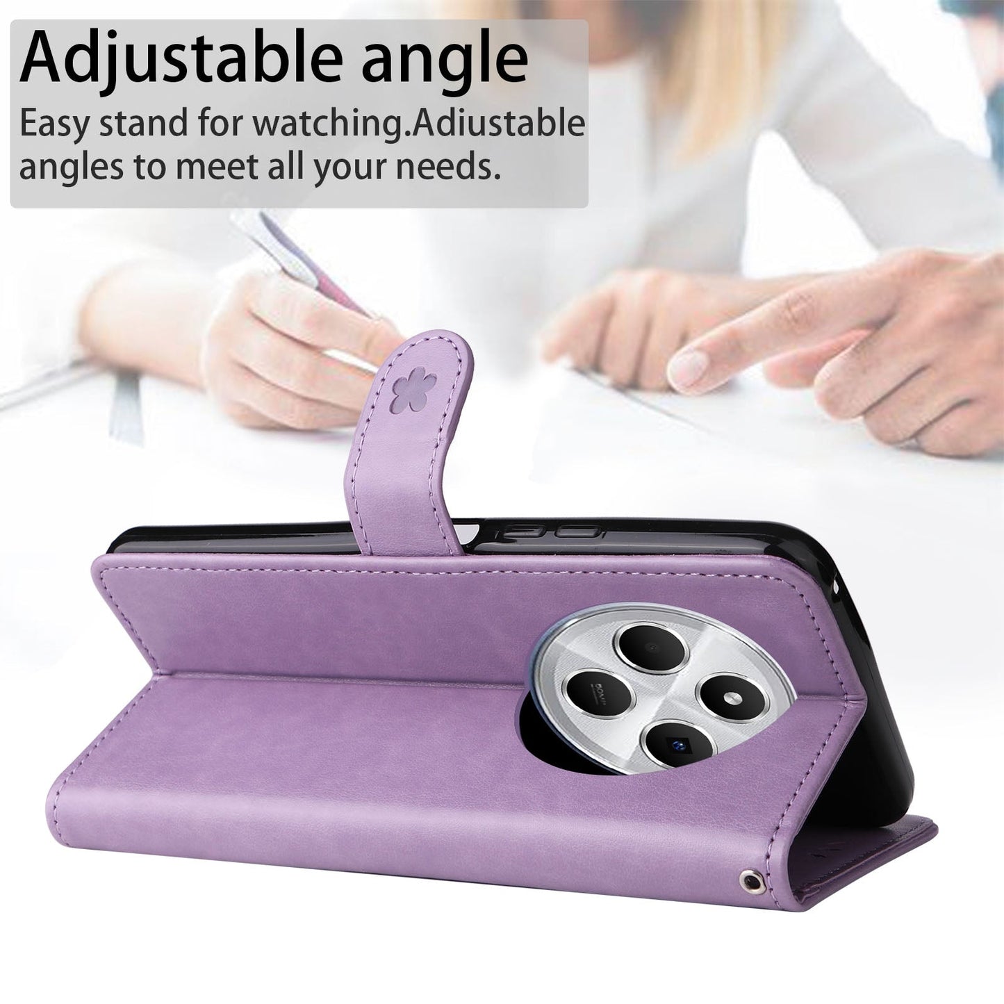 For Redmi 14C 4G Global Cat and Bee Embossed Flip Leather Phone Case(Purple)