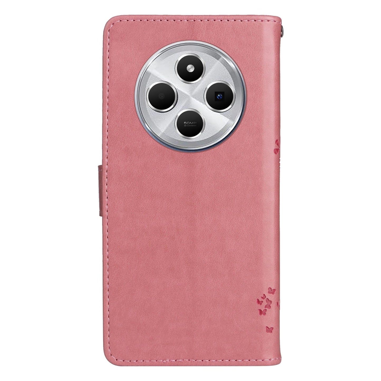 For Redmi 14C 4G Global Tree & Cat Embossed Pattern Flip Leather Phone Case(Pink)