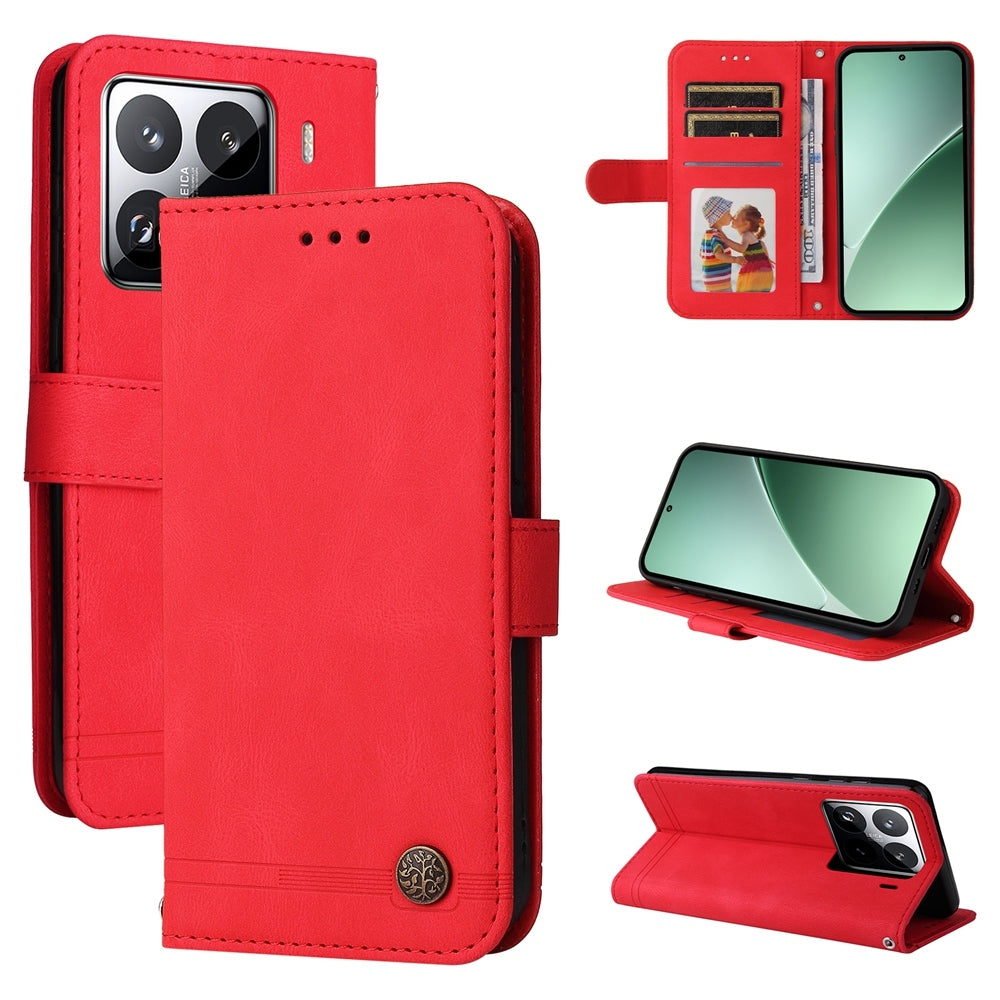 For Xiaomi 15 Pro Skin Feel Life Tree Metal Button Leather Phone Case(Red)