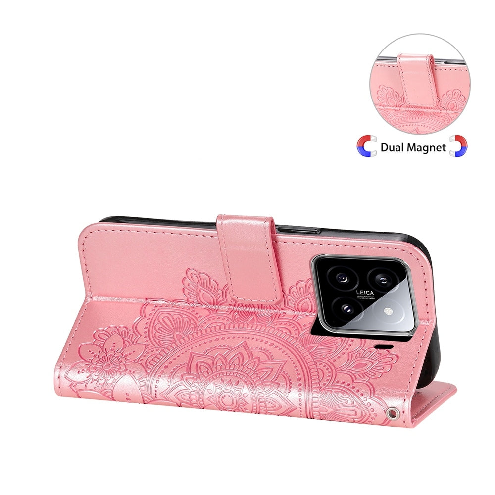 For Xiaomi 15 Seven-petal Flowers Embossing Leather Phone Case(Rose Gold)