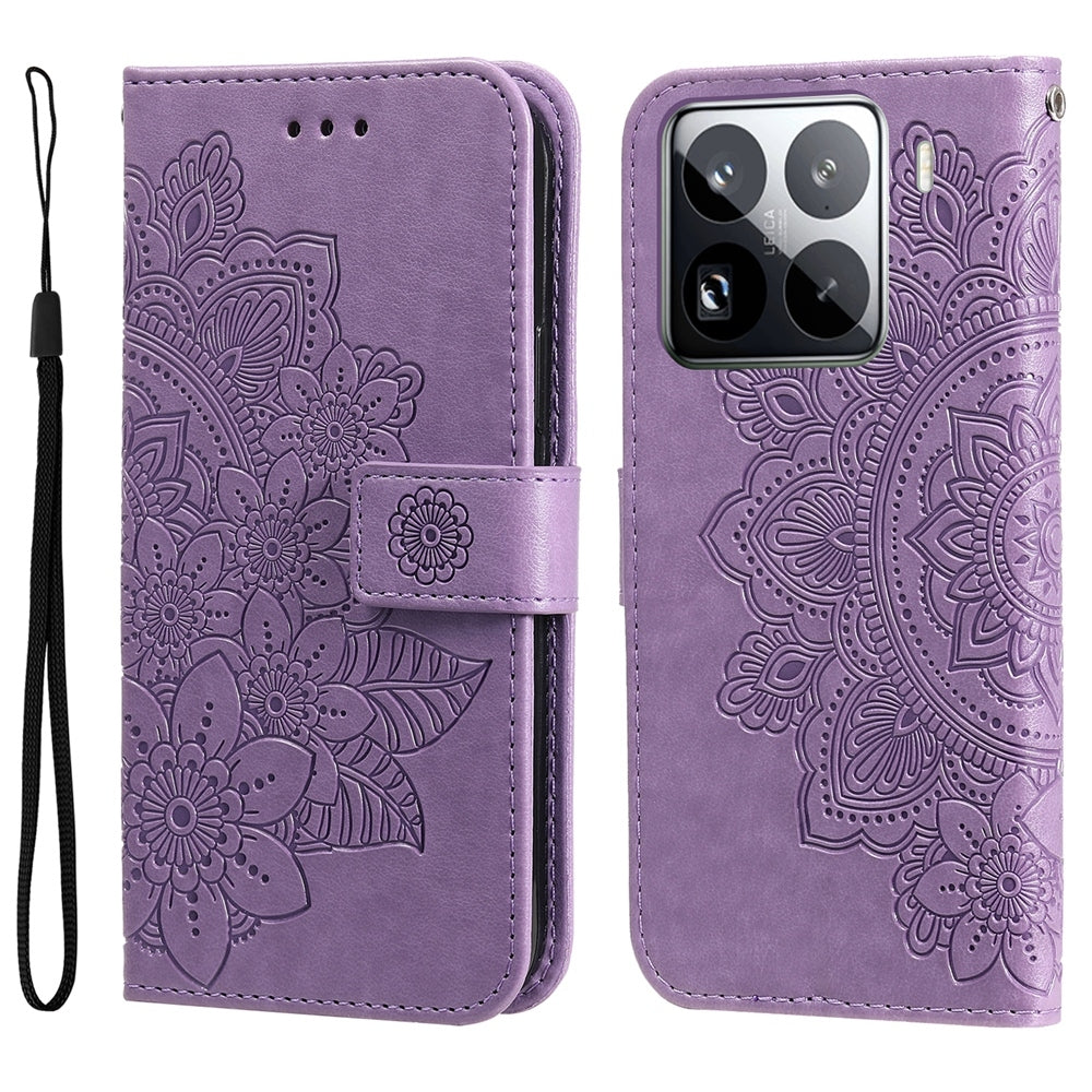 For Xiaomi 15 Pro Seven-petal Flowers Embossing Leather Phone Case(Light Purple)